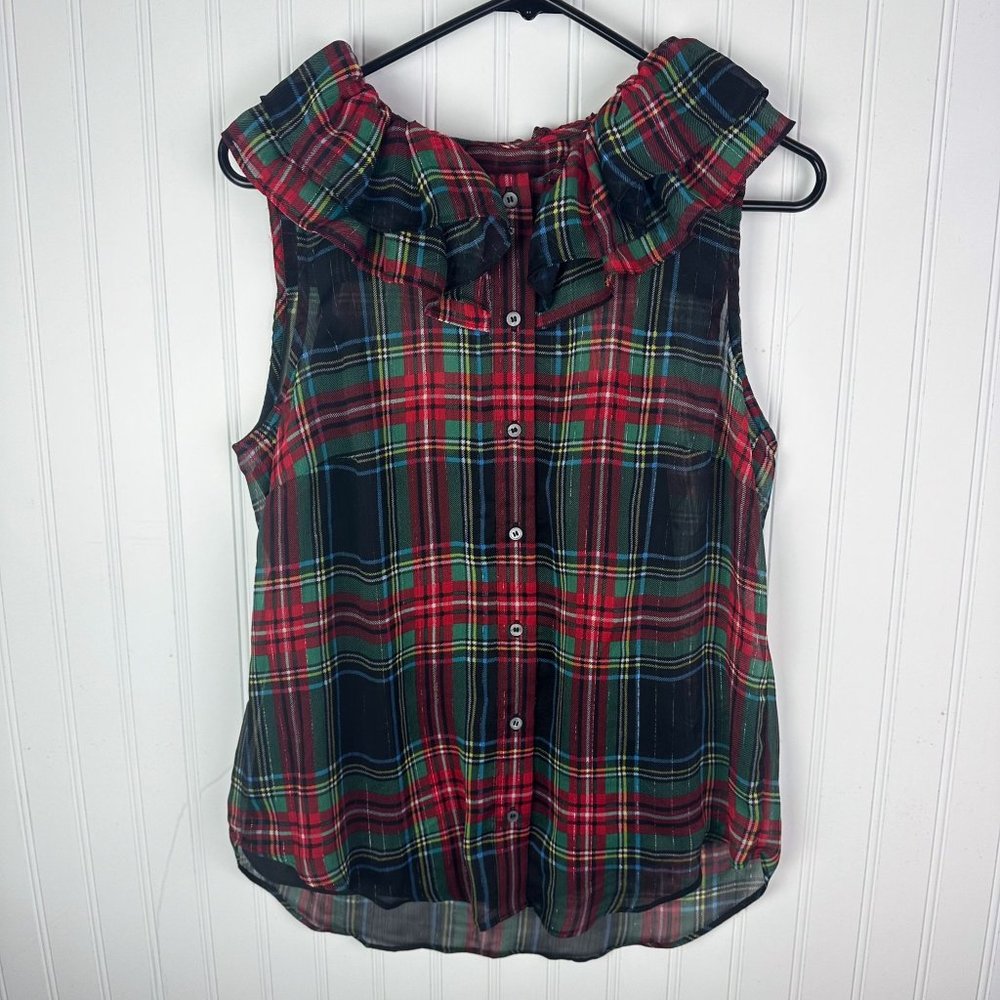 J.Crew Womens Blouse Sleeveless Holiday Plaid size Small